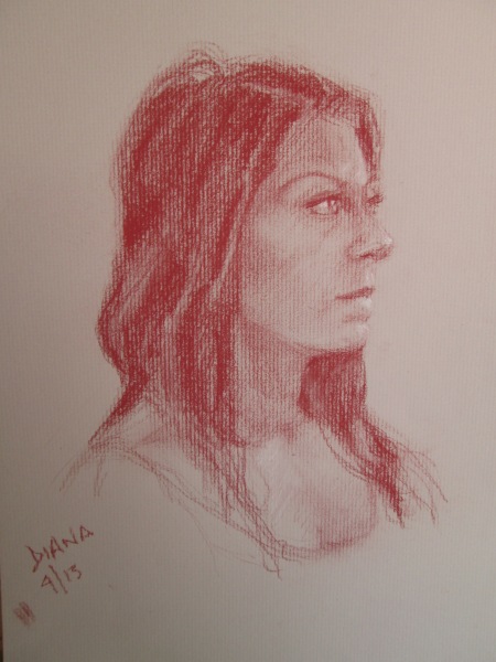 9 x 12 pastel pencil on Strathmore Series 500 charcoal paper with white highlights - 90 minutes