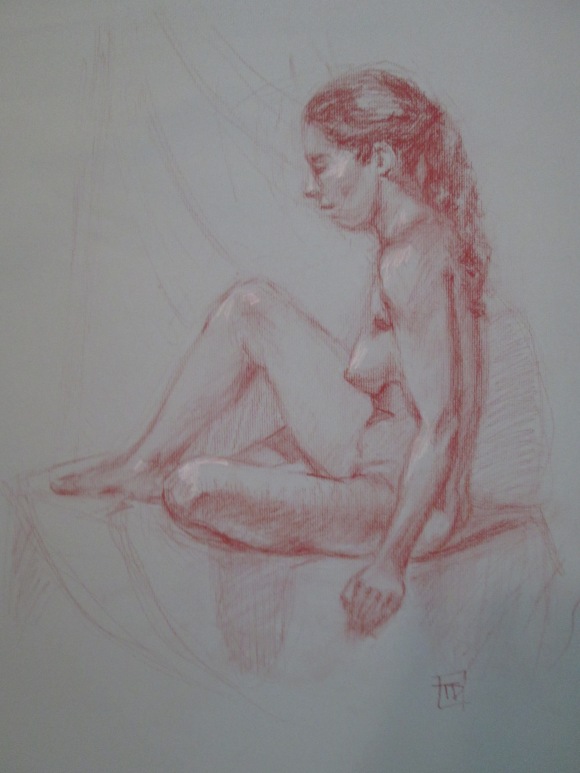 Sitting Nude 18 x 24 pastel pencil on toned paper